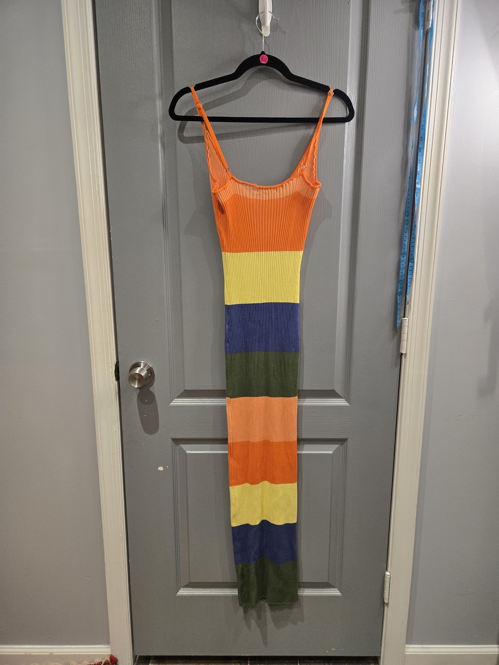 Colorblock Ribbed Knit Spaghetti Strap Dress - Picture 5 of 6